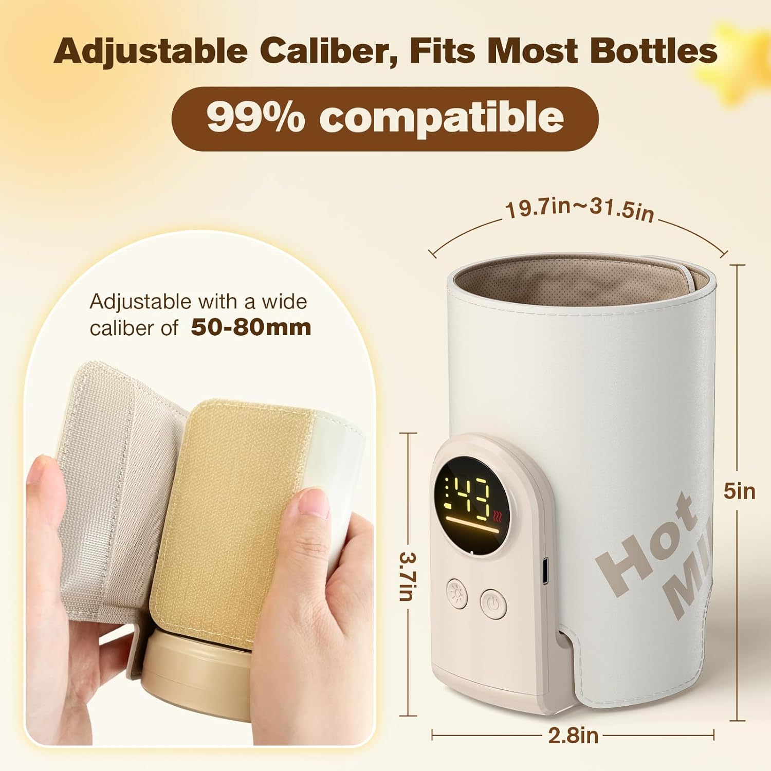 Warmie: Portable Baby Bottle Warmer with Adjustable Temperature Control, USB Rechargeable Milk Warmer with Built-In Temperature Sensor for Travel & Night Feeds