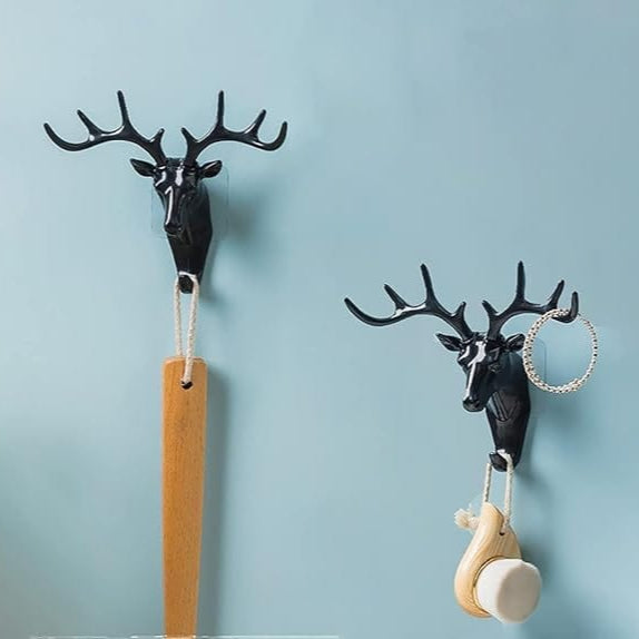 Velora: 2Pcs Heavy Duty Deer Head Antler Wall Hook with Adhesive Wall Mount Elegant Home Door Design for hanging keys, bags, Hat & Accesories