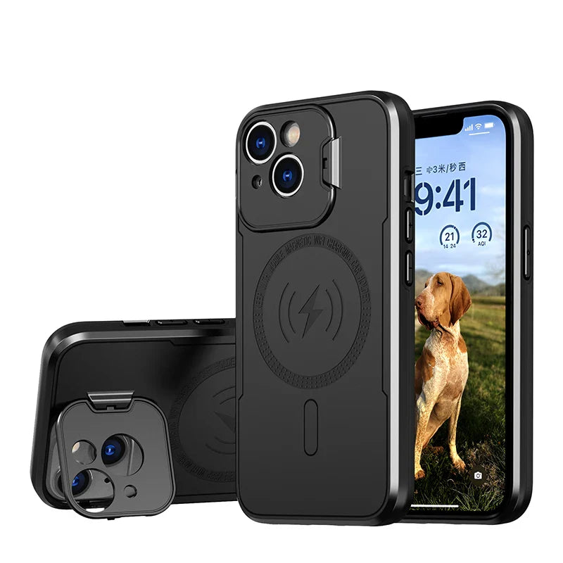iPhone 15 Back Cover With MagSafe Wireless Charging And Camera Protection Convertible Stand