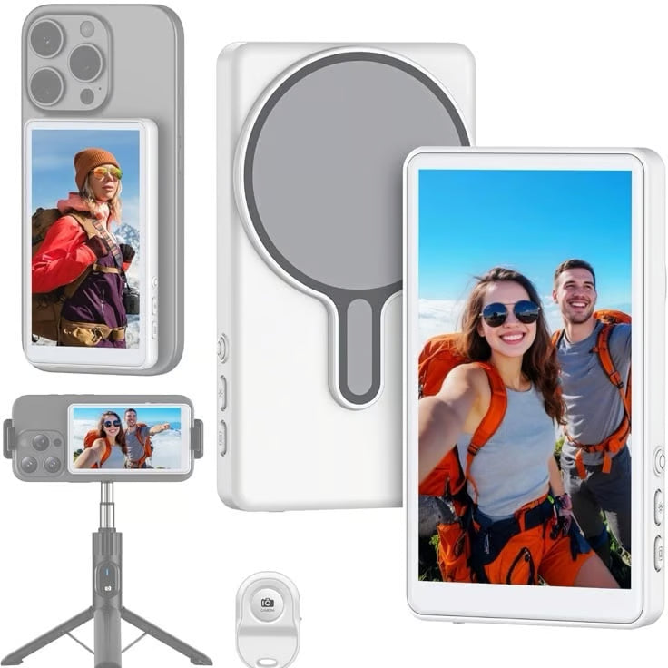 Camoo: Magnetic Wireless Selfie Monitor Screen & Recording Display, Rear Camera Preview Screen with 1080P Wireless Recording for iPhone & Android, Vlogging, TikTok & Live Streaming