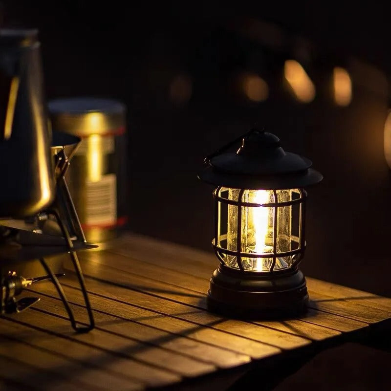 Lantern: Portable Retro Camping Lamp with Knob Adjustable LED, Type-C Charging & Waterproof Design for Outdoor & Emergency Use