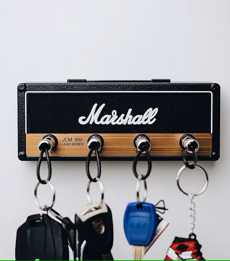 JackRack: Marshall-Style Wall Mounted Key Holder with 4 Guitar Amp Plug Keychains for Home & Studio Décor