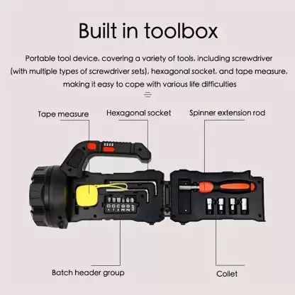 ToolBeam: 5-in-1 LED Torch Light with Hidden Tool Box Kit, USB Rechargeable, Emergency SOS & High-Power Flashlight for Car & Home