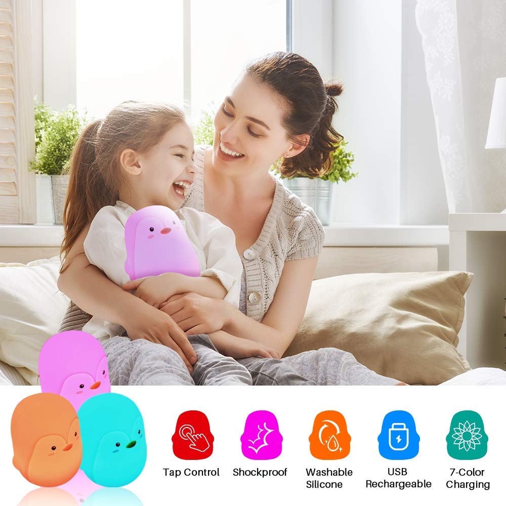 PengiGlow: Adorable Penguin Silicone Night Lamp with Rechargeable LED for Cozy Bedroom Ambience & Gifting