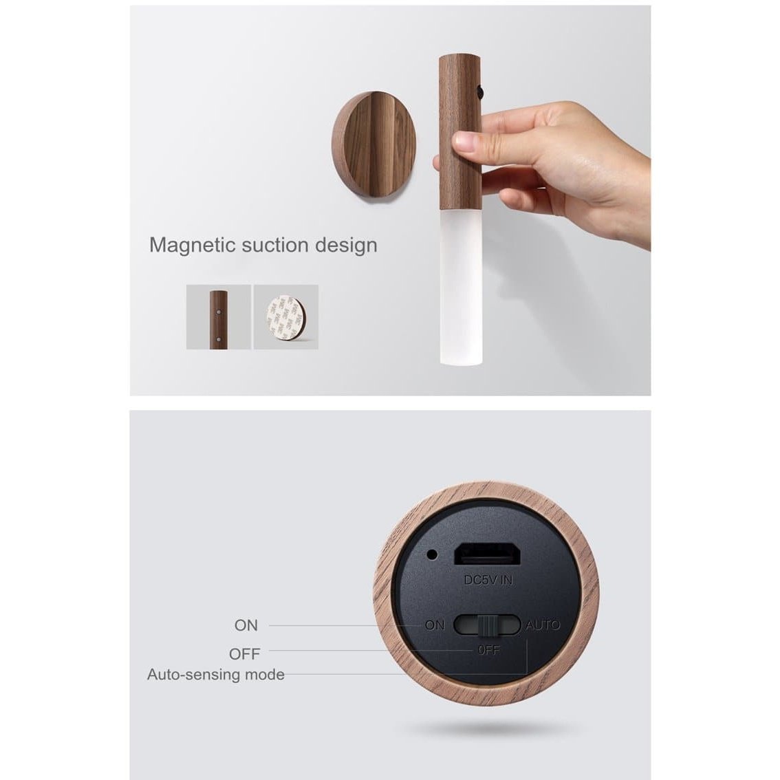 Wand: Magnetic Motion Sensor Light with USB Rechargeable LED & Wall-Mounted Wooden Torch Design for Home & Hallways