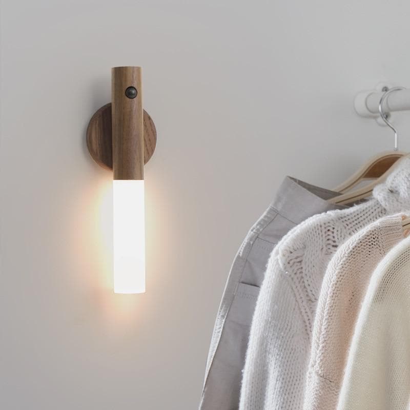 Wand: Magnetic Motion Sensor Light with USB Rechargeable LED & Wall-Mounted Wooden Torch Design for Home & Hallways