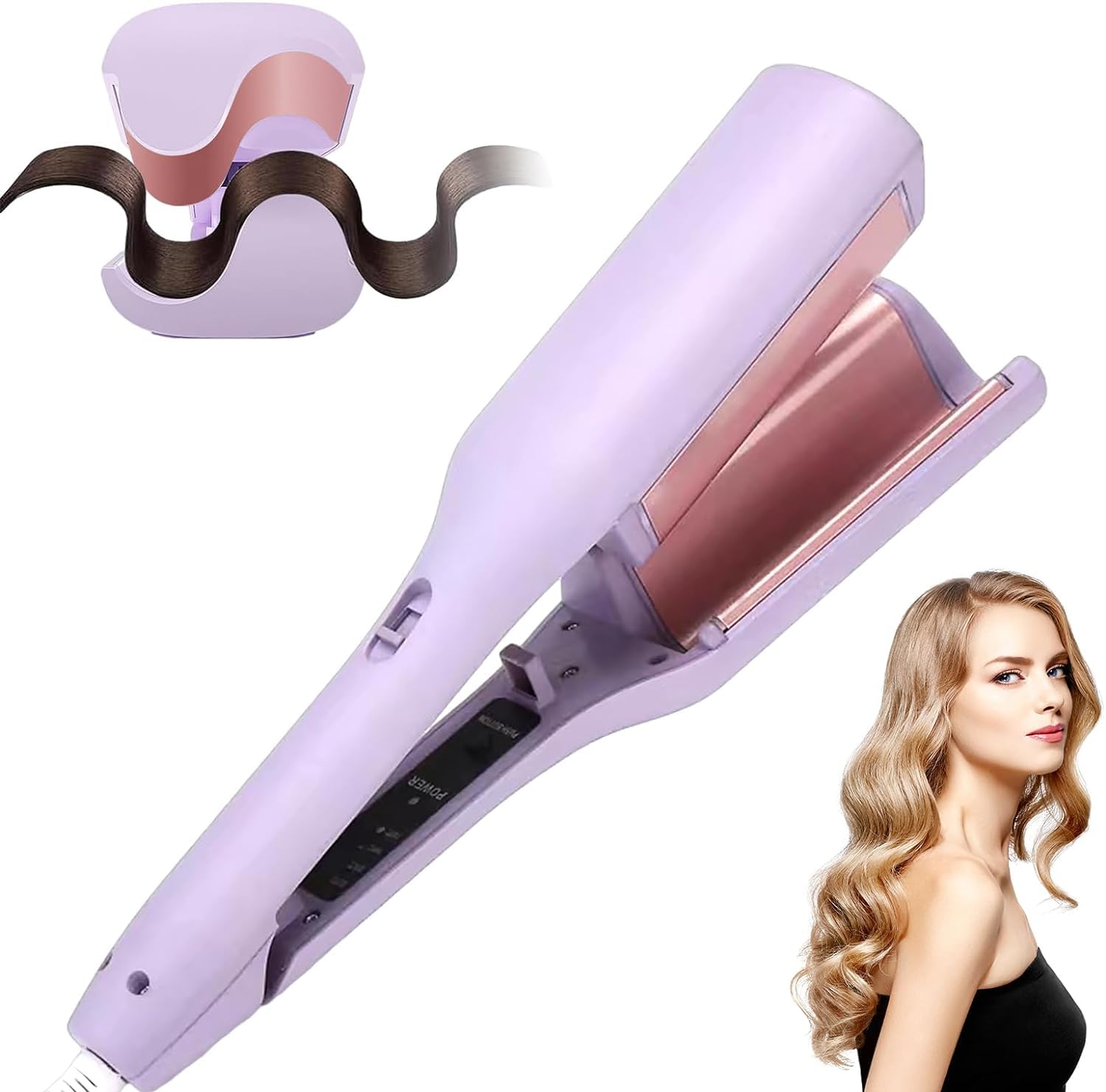 WavePro: 32mm Wave Barrel Curling Iron with Ionic Technology, 4 Temp Settings & Ceramic Hair Crimper for Deep Waves