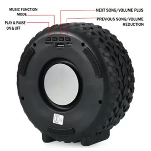 Tyro: Tyre-Shaped Wireless Bluetooth Speaker with Deep Bass, 10W Stereo Sound, 12-Hour Playtime, AUX/TF/USB Support & Portable Car-Inspired Design