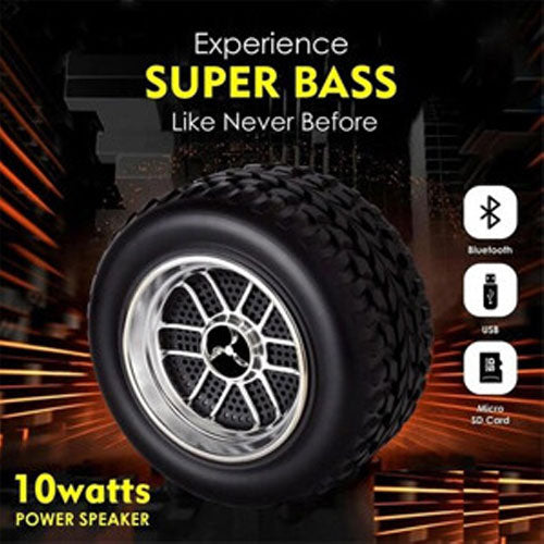Tyro: Tyre-Shaped Wireless Bluetooth Speaker with Deep Bass, 10W Stereo Sound, 12-Hour Playtime, AUX/TF/USB Support & Portable Car-Inspired Design