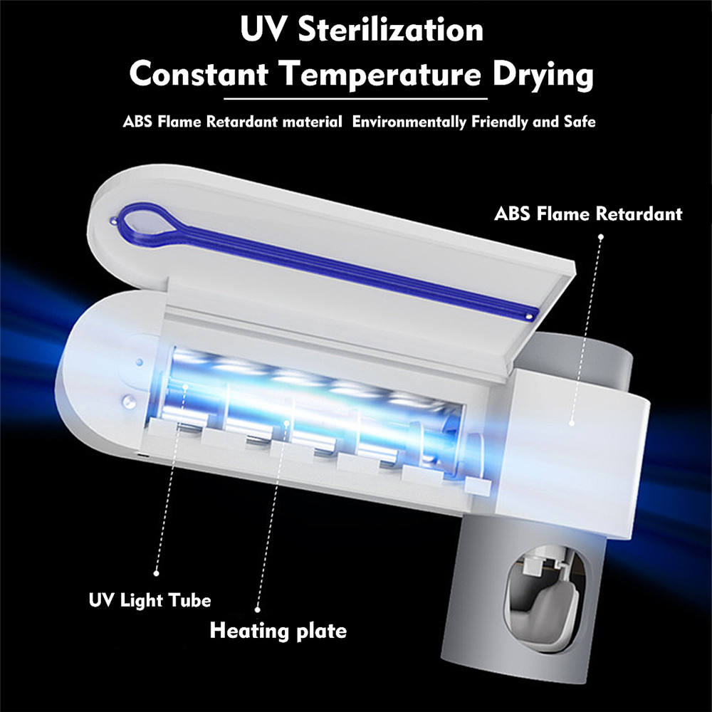 Steriq: Automatic Toothpaste Dispenser & UV Toothbrush Holder, Wall-Mounted 5-Slot Bathroom Organizer with Toothbrush Sterilizer & Hygienic Storage