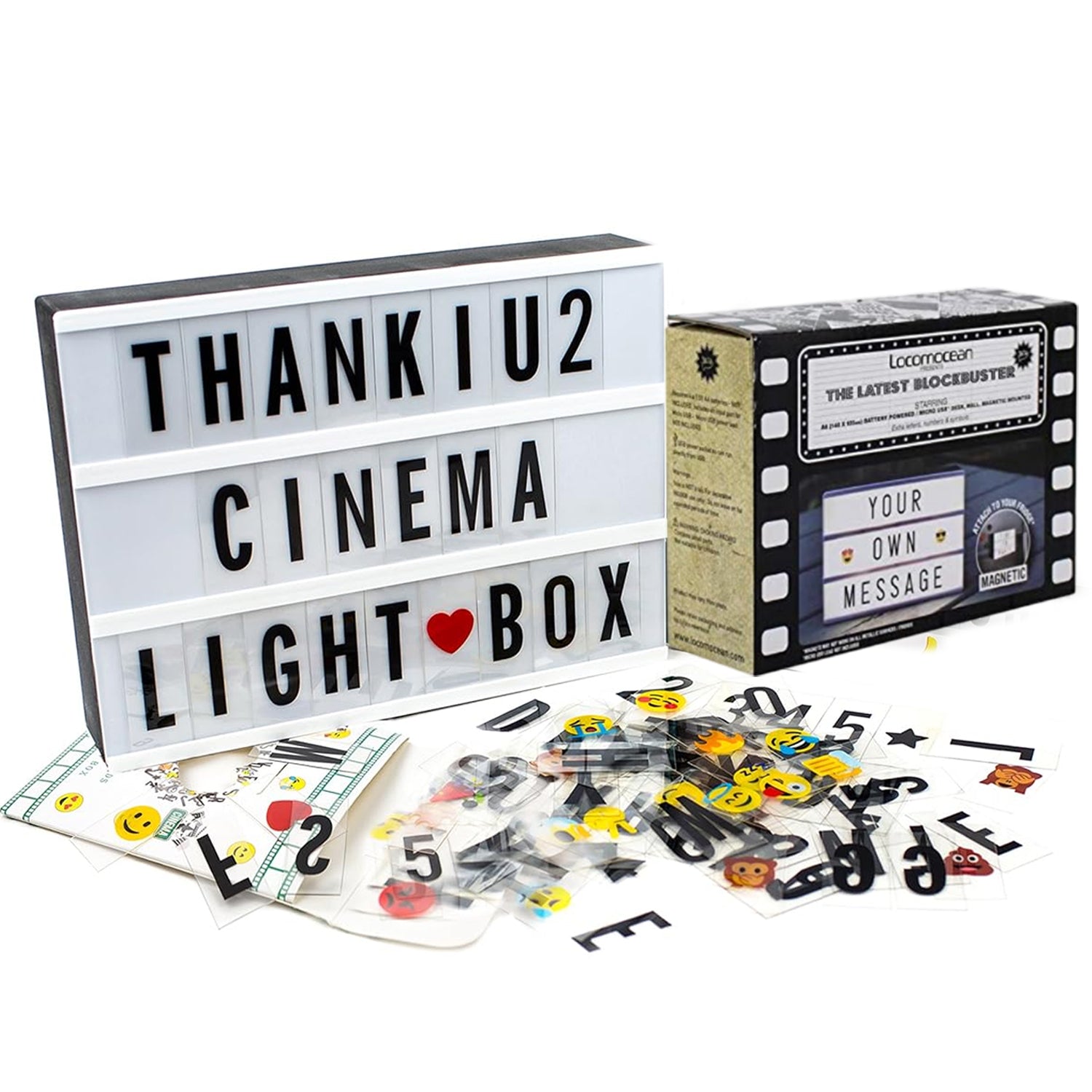 MyMsg: A6 Magnetic Cinematic Light Box with 82 Changeable Letters & 10 Emojis for Personalized Messages