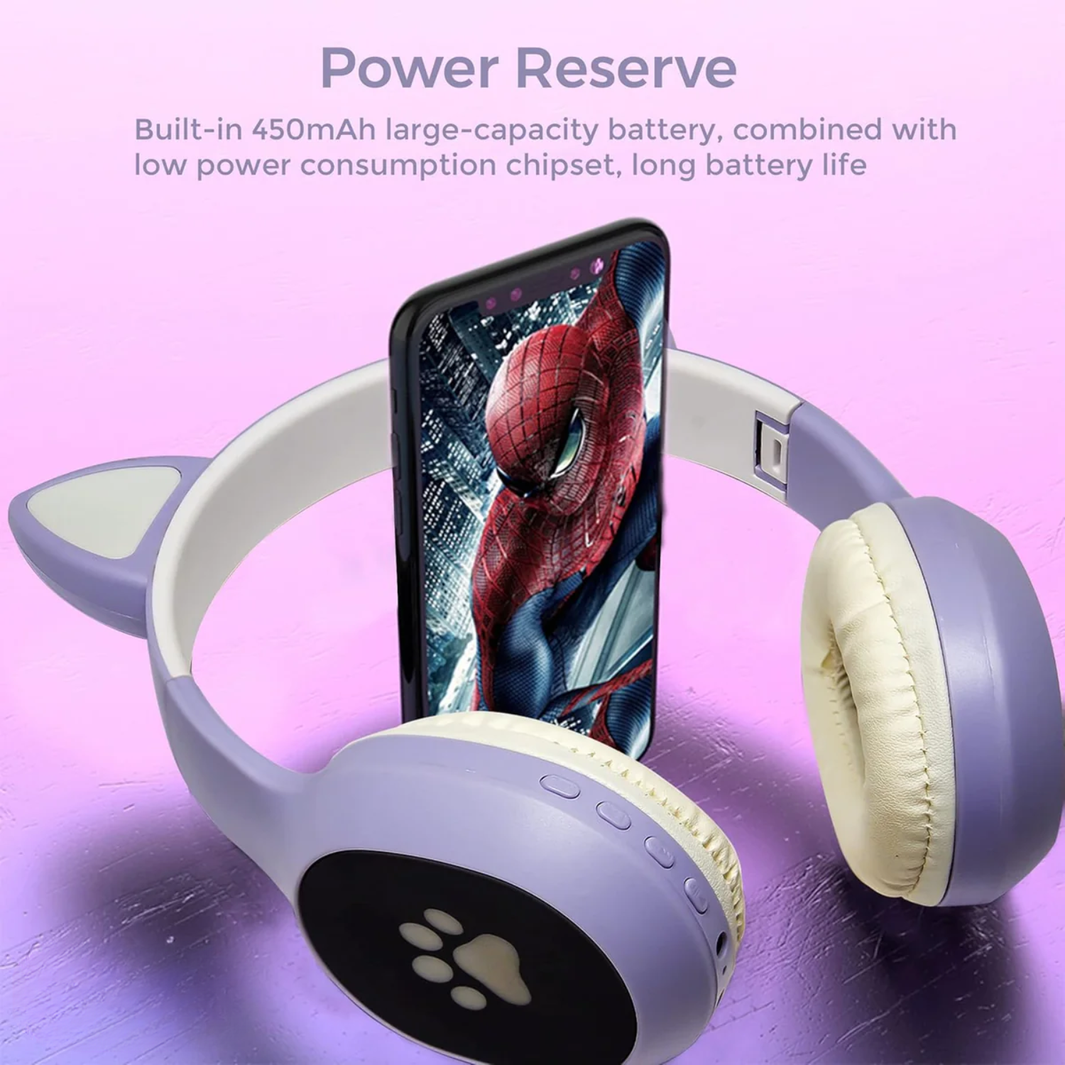 PurrStar: Cat Ear Bluetooth Headphones with LED Lights & Mic, Wireless Over-Ear Headphones, Cute Kitty Design for Music & Gaming (Assorted)