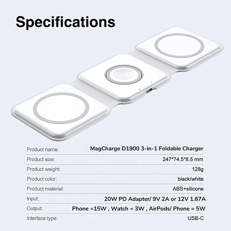 MagTrio: 3-in-1 Foldable MagSafe & Qi2 Compatible Wireless Charger with 15W Fast Charging for iPhone, AirPods & Apple Watch