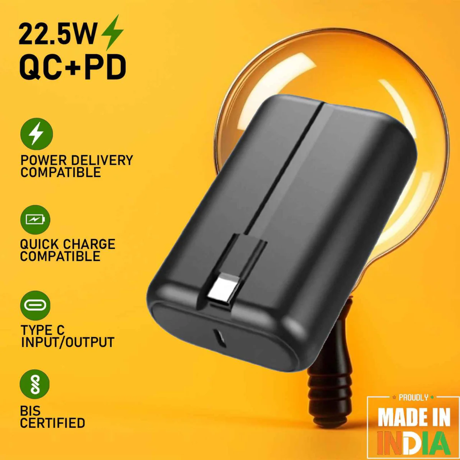 Podex: 10000mAh Ultra-Compact Power Bank with 22.5W Fast Charging, Dual Output, LED Indicator & Type-C Input/Output