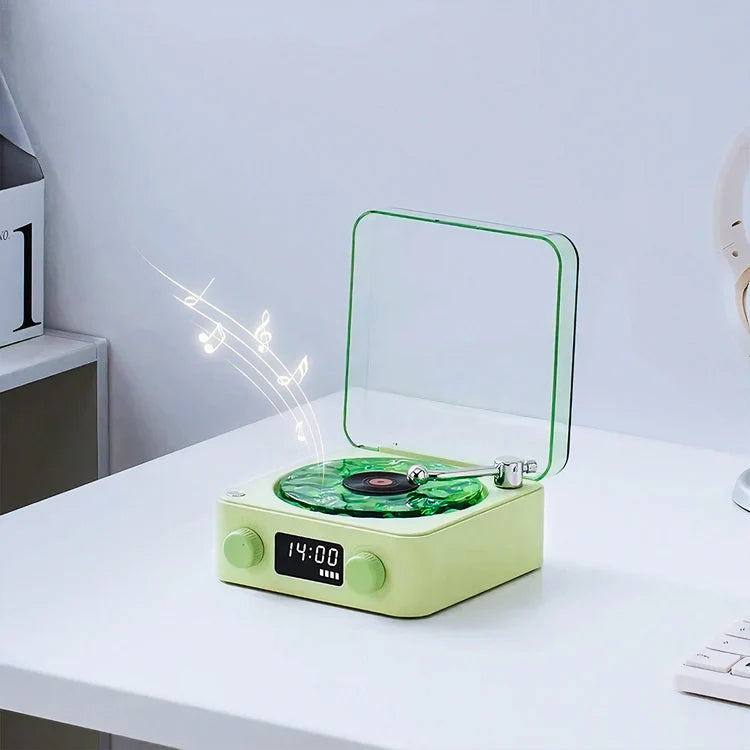 Groovix: Retro-Style Vinyl Bluetooth Speaker with Ambient Light & Digital Clock, Waves-Inspired Wireless Audio for Bedroom, Office & Party Décor