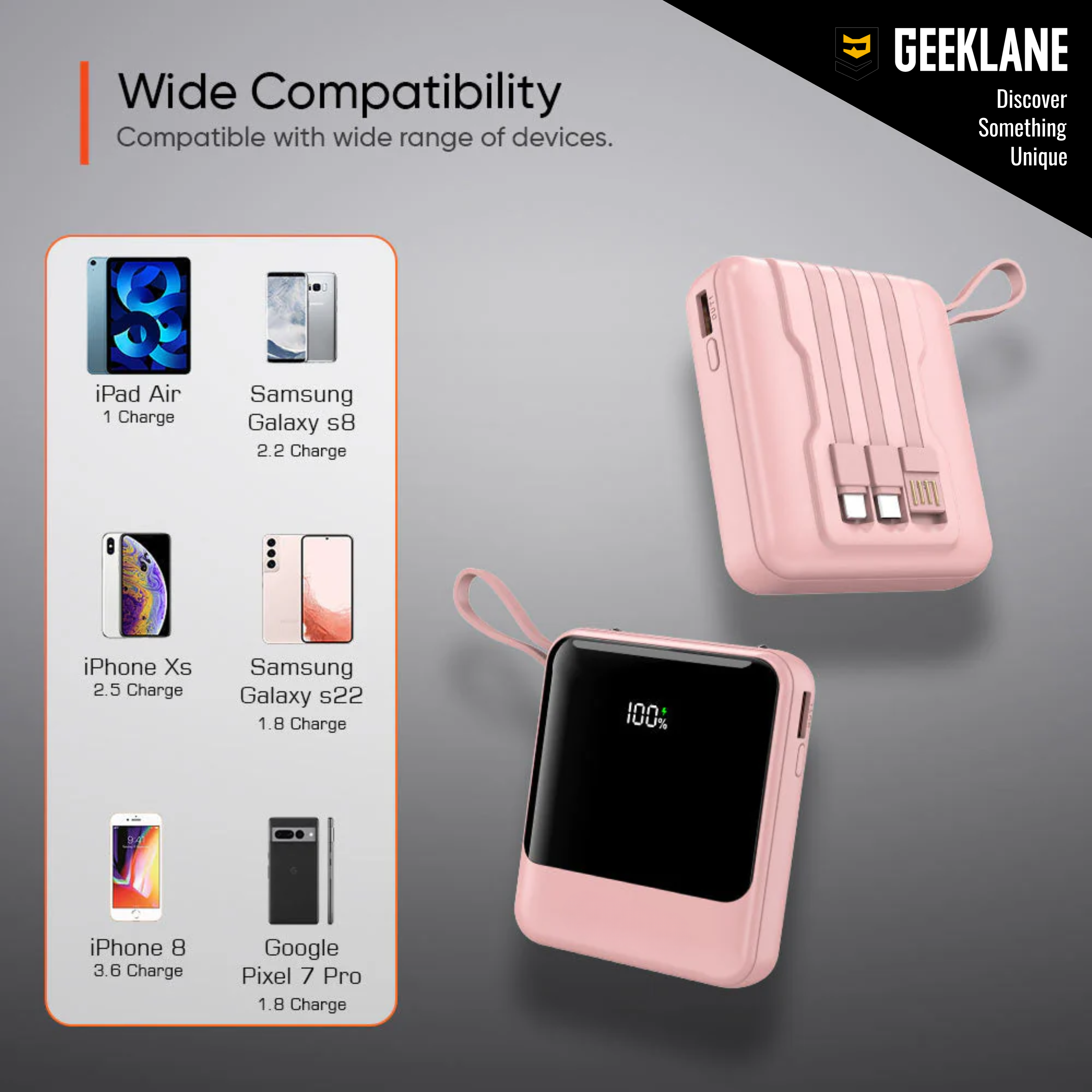 Powbee: 10,000mAh Compact Power Bank with 23W PD Fast Charging, Built-In Charging Cables & Digital Display, Dual Output Portable Battery Pack with Type-C Input/Output