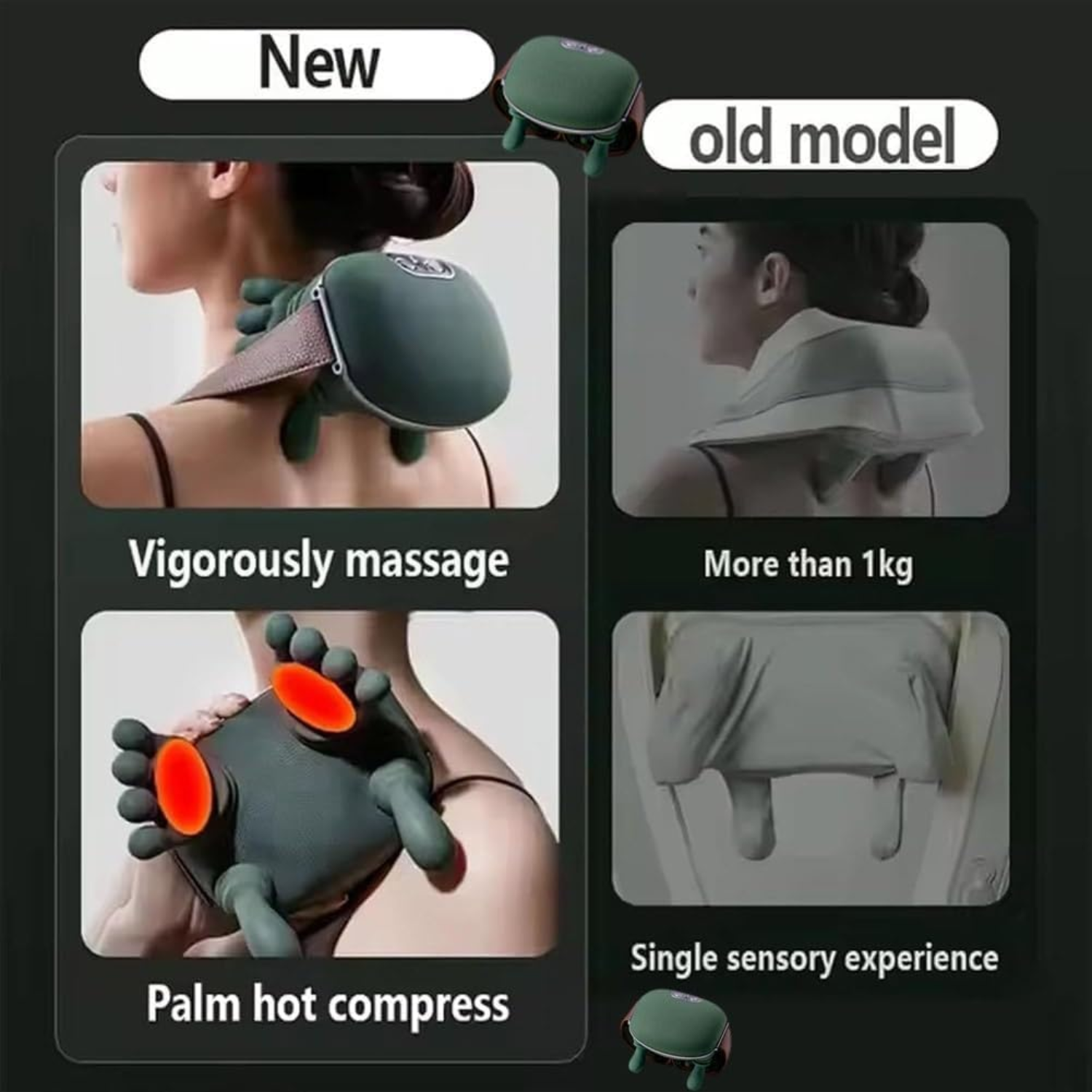 Palmora: Portable Neck & Shoulder Massager with Deep Kneading & Heat Therapy, 4D Heated Massage Pillow with Multiple Modes for Muscle Relaxation & Pain Relief