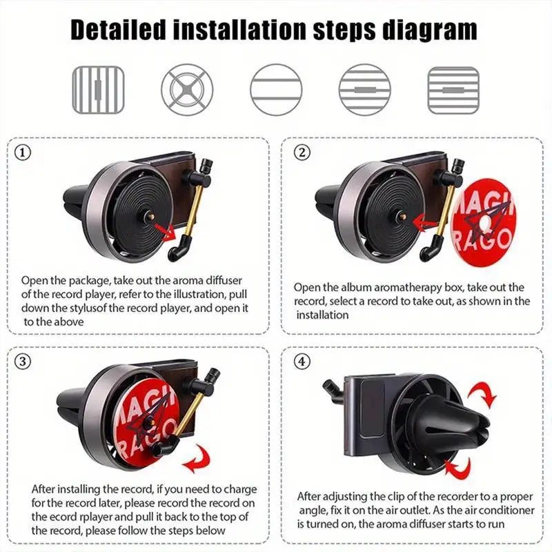 Vintiq: Retro Turntable Car Air Freshener – Clip-On Rotating Vinyl Diffuser with Long-Lasting Aroma & Replacement Pads for Dashboard AC Vents