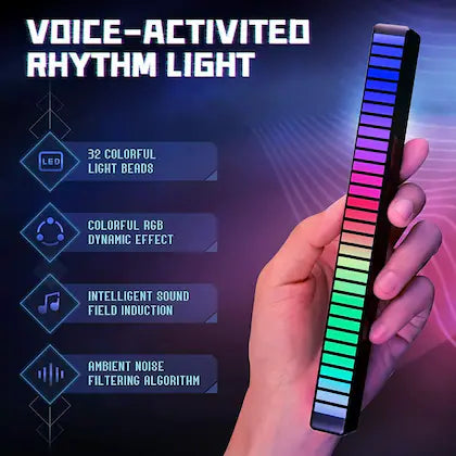 VibEQ: Sound Reactive RGB Light Bar, USB-C with In-built Mic & 32 Patterns, LED Strip for Car, Desk, Studio & Gaming Room