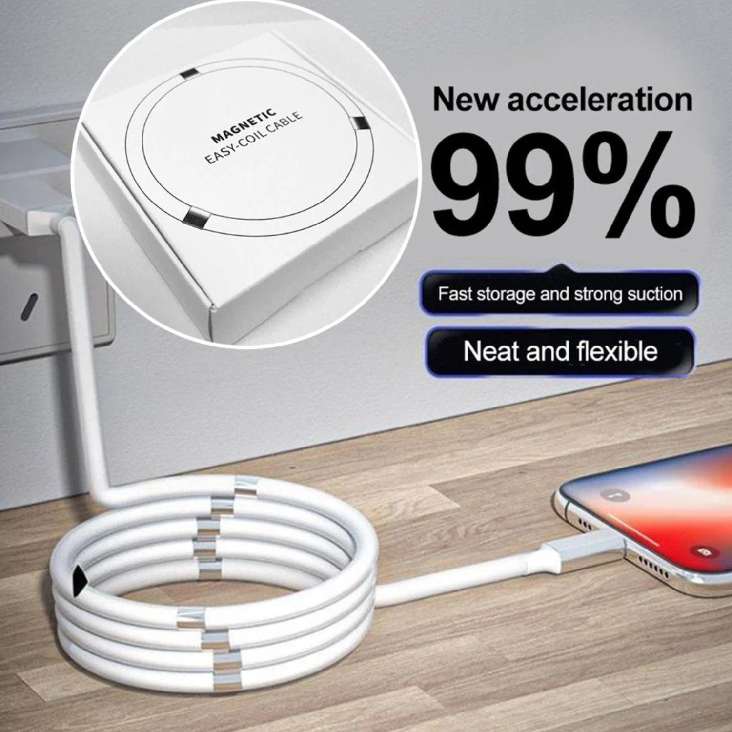 LoopX: Self-Winding Magnetic Type-C Charging & Data Cable with Fast Charging, Tangle-Free Design & Durable Build