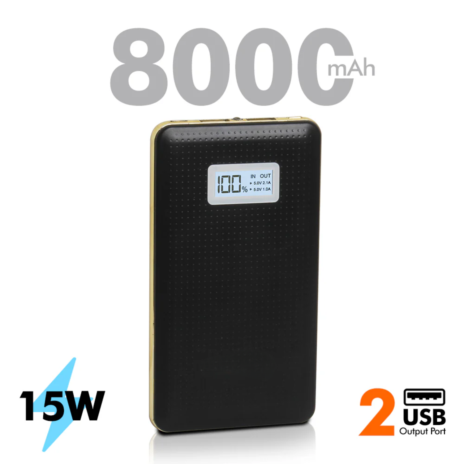 PowerGo: 8000mAh Portable Power Bank with 15W Fast Charging, Digital Display & Dual USB Output for Phones, Earbuds & Travel Use