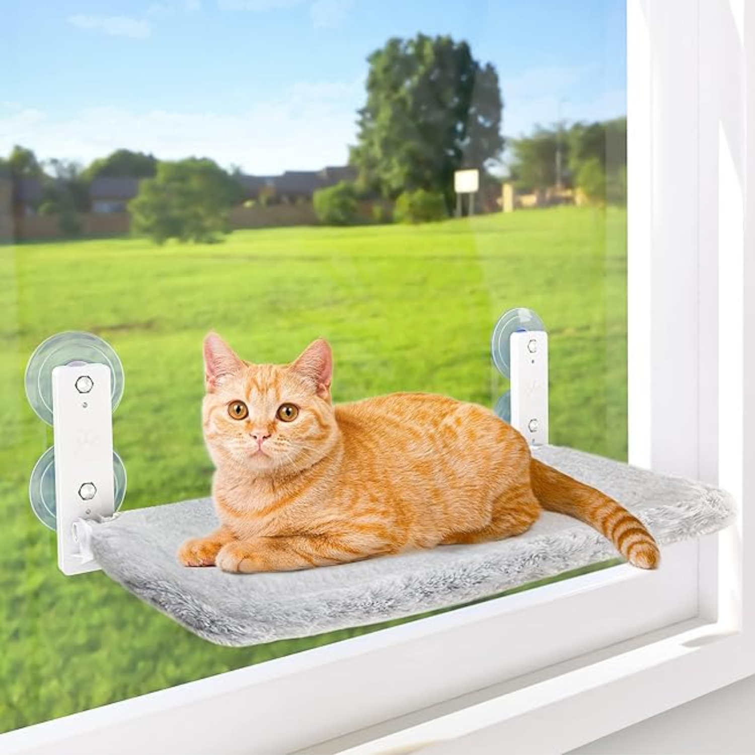 PurrNest: Window-Mounted Cat Hammock Bed with Strong Suction Cups, Reversible Cover with Two Different Kinds of Fabrics & Foldable Design