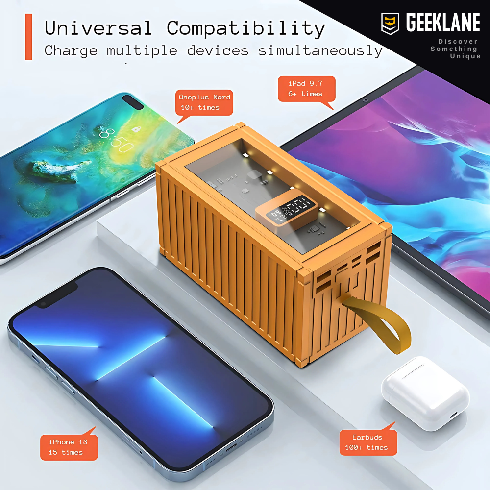 Cargo: 50000mAh Shipping Container Li-Po Power Bank with PD Fast Charging, 4 USB Outputs, LED Torch & Digital Display