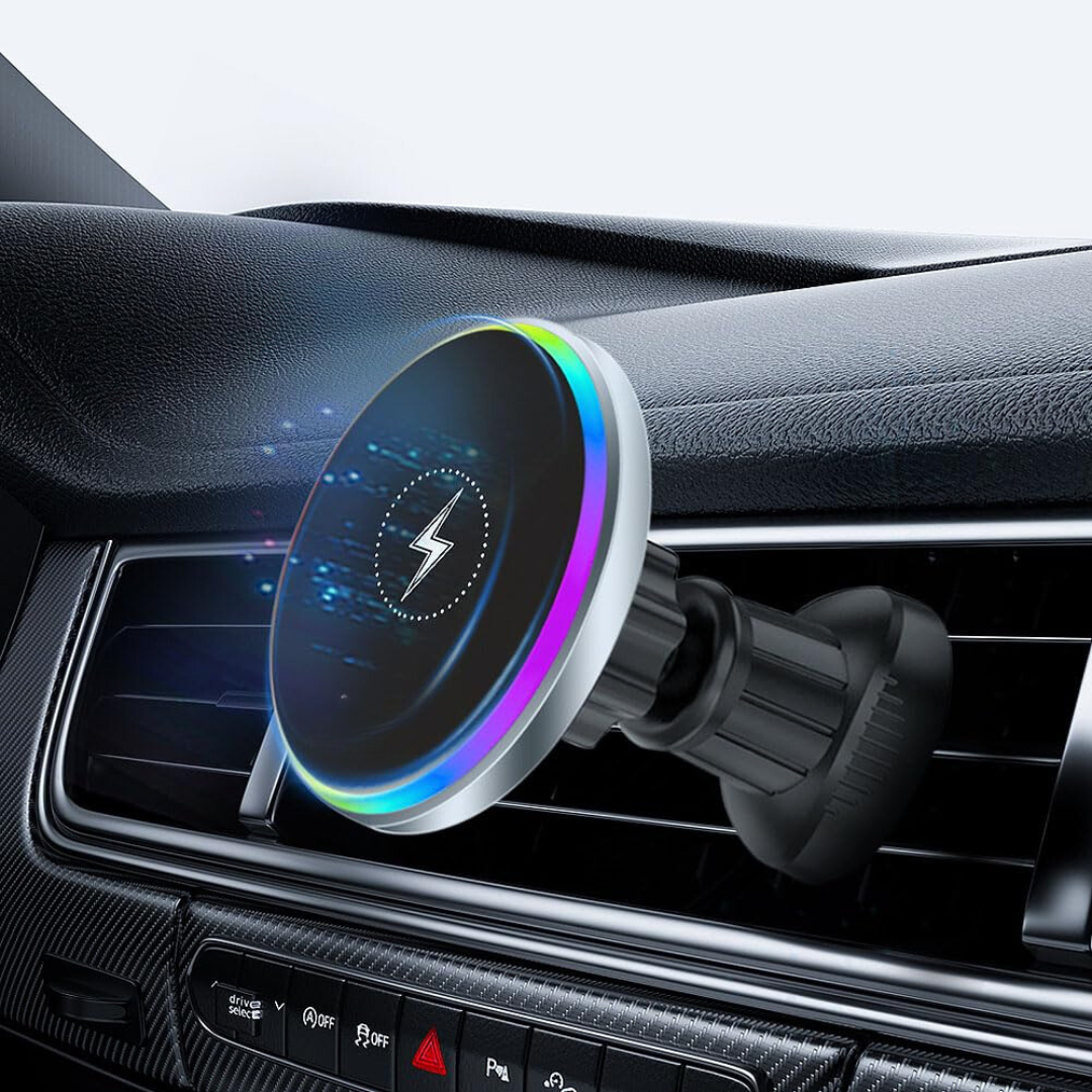 Pulse: MagSafe Car Wireless Charger with Sound-Reactive Ambient Lights & 2-in-1 Phone Mount for Hands-Free Charging