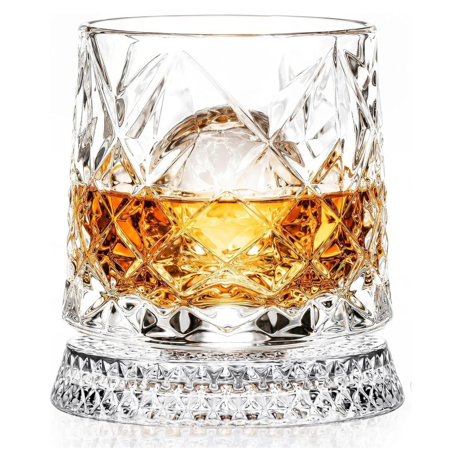 Glitzo: 300ml Revolving  Glass with Hexa-Cut Crystal Look, 360° Spinning Tumbler & LED Light Base Glass
