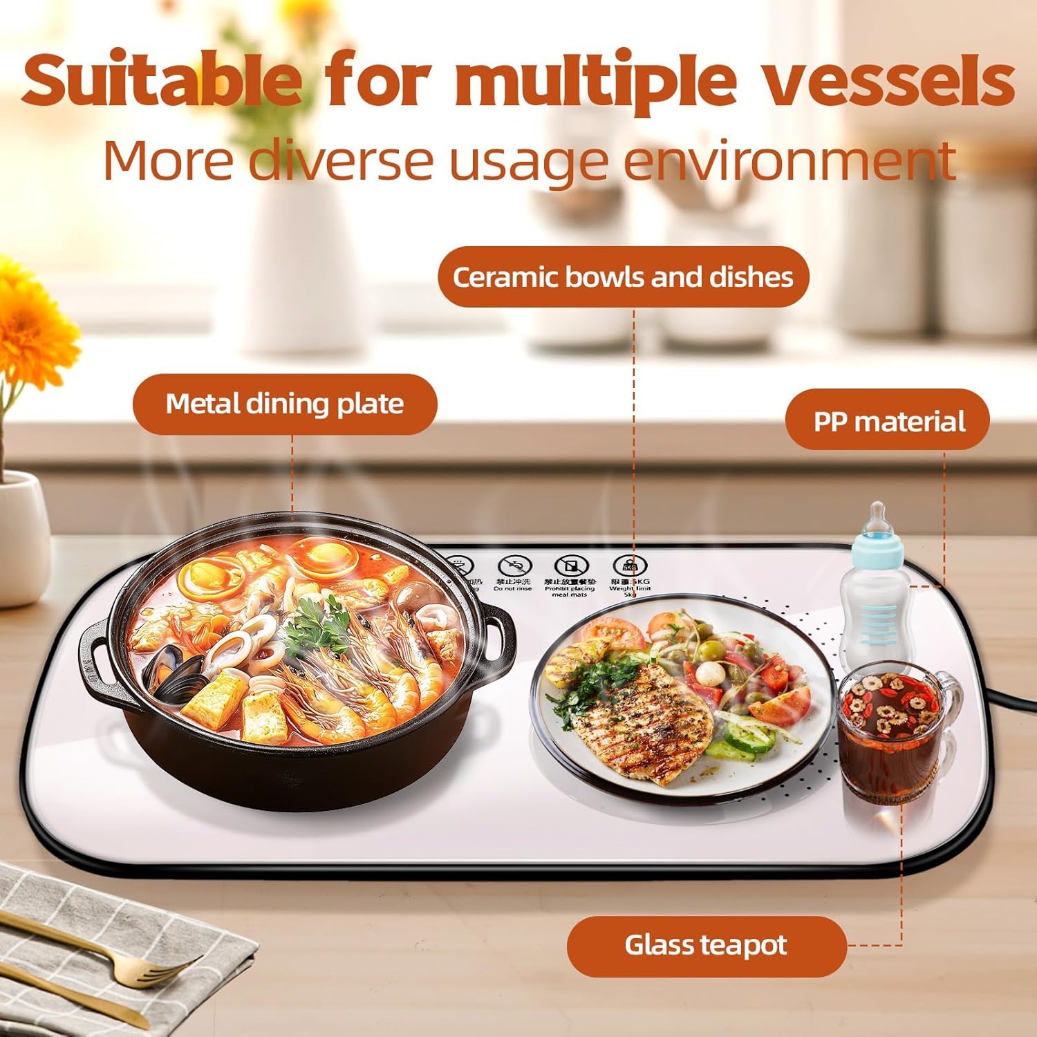 HeatX: Electric Food Warming Tray with Adjustable Temperature Control, Portable Heating Mat for Keeping Food Warm, Easy-Clean Anti-Scald Surface for Dining Tables & Home Use