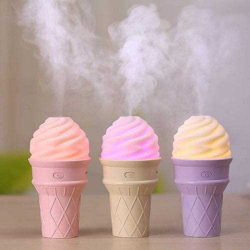 SweetMist: Ice-Cream Shaped Cool Mist Humidifier & Aroma Diffuser with LED Light & USB Power for Home & Office