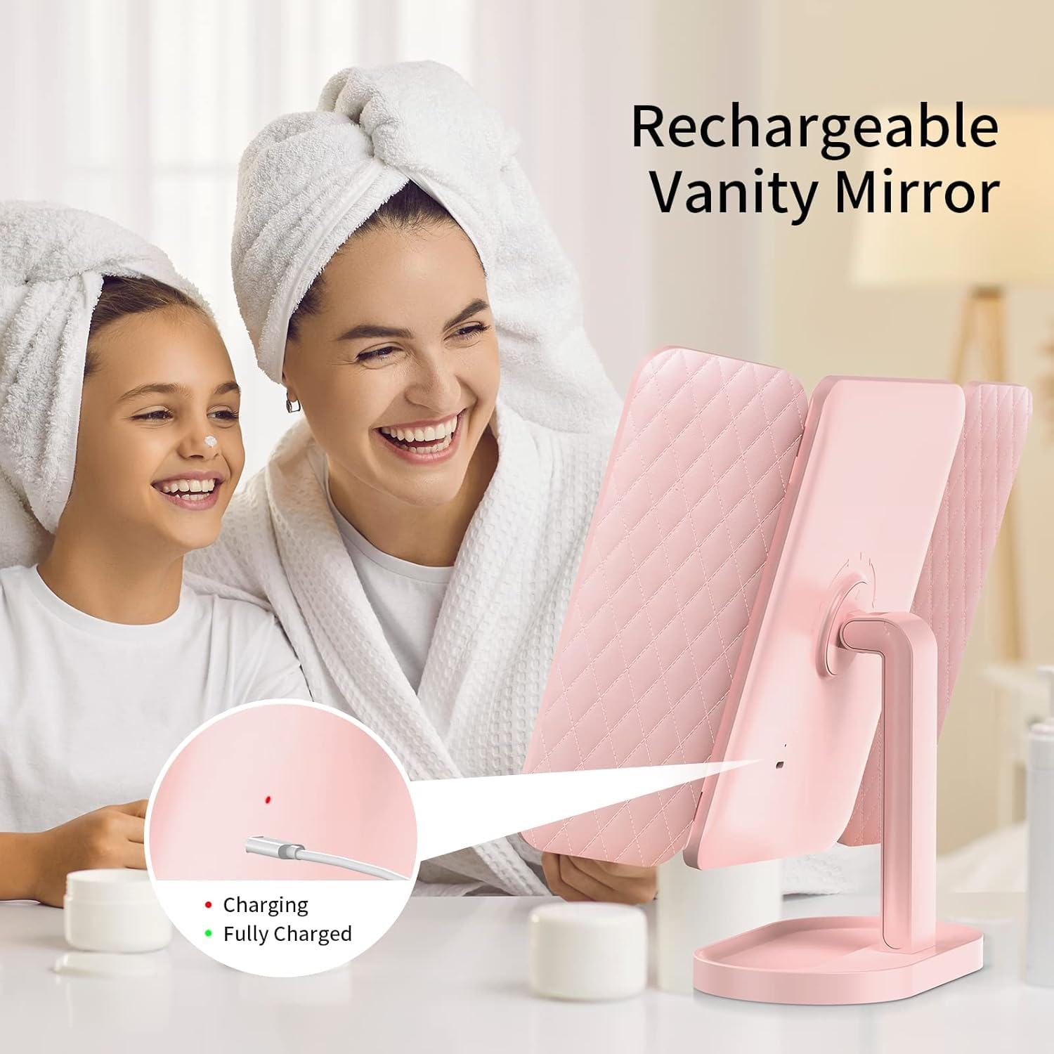 Mirra: Trifold LED Makeup Mirror with Touch Dimming, 3 Color Modes & 1X/3X/5X Magnification – Rechargeable Vanity Mirror for Travel & Daily Makeup
