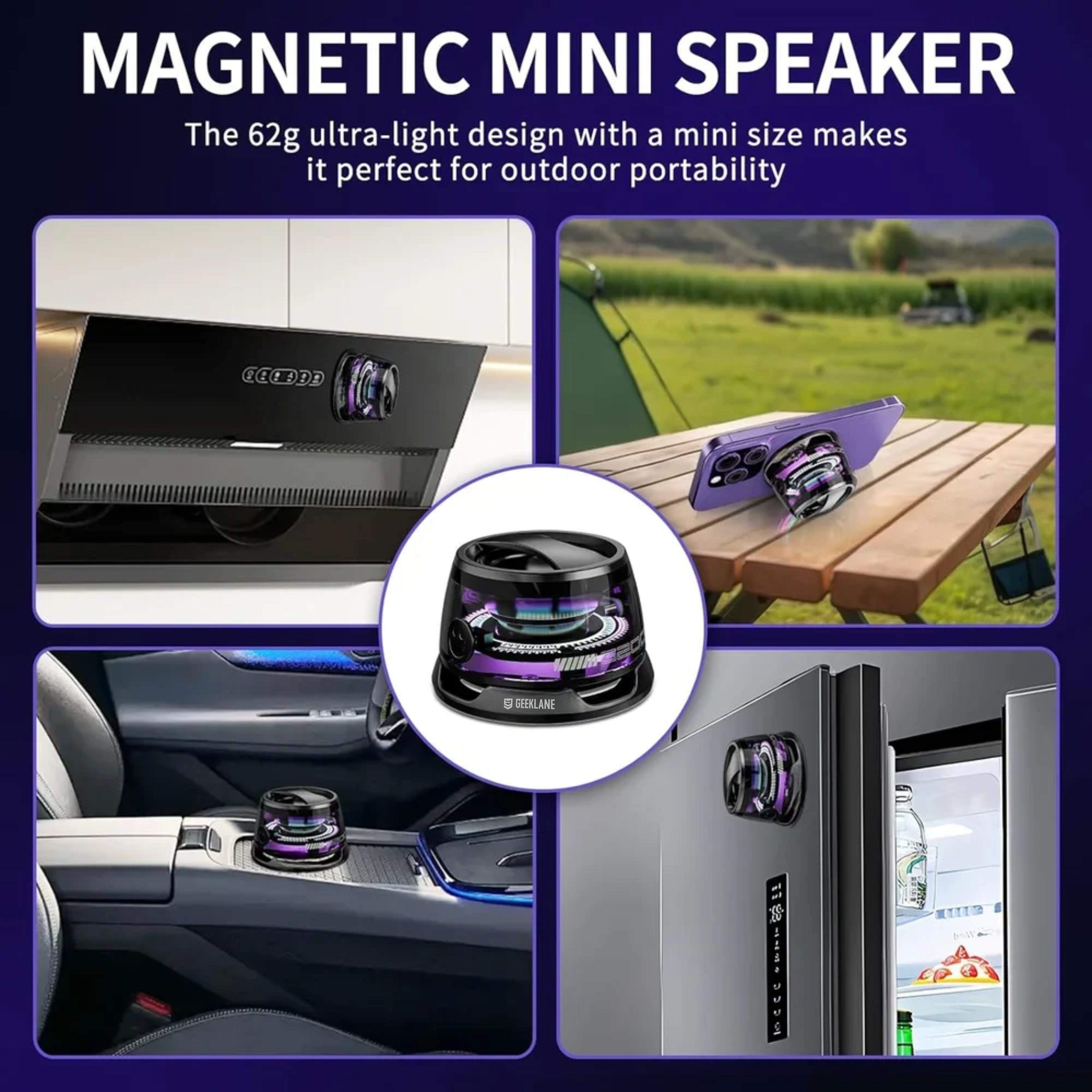 Voxa: Bluetooth Speaker with Magsafe Magnetic Mount, RGB Lights & Clear Transparent Design, Works as Phone Stand for Travel, Adventure & Gamers