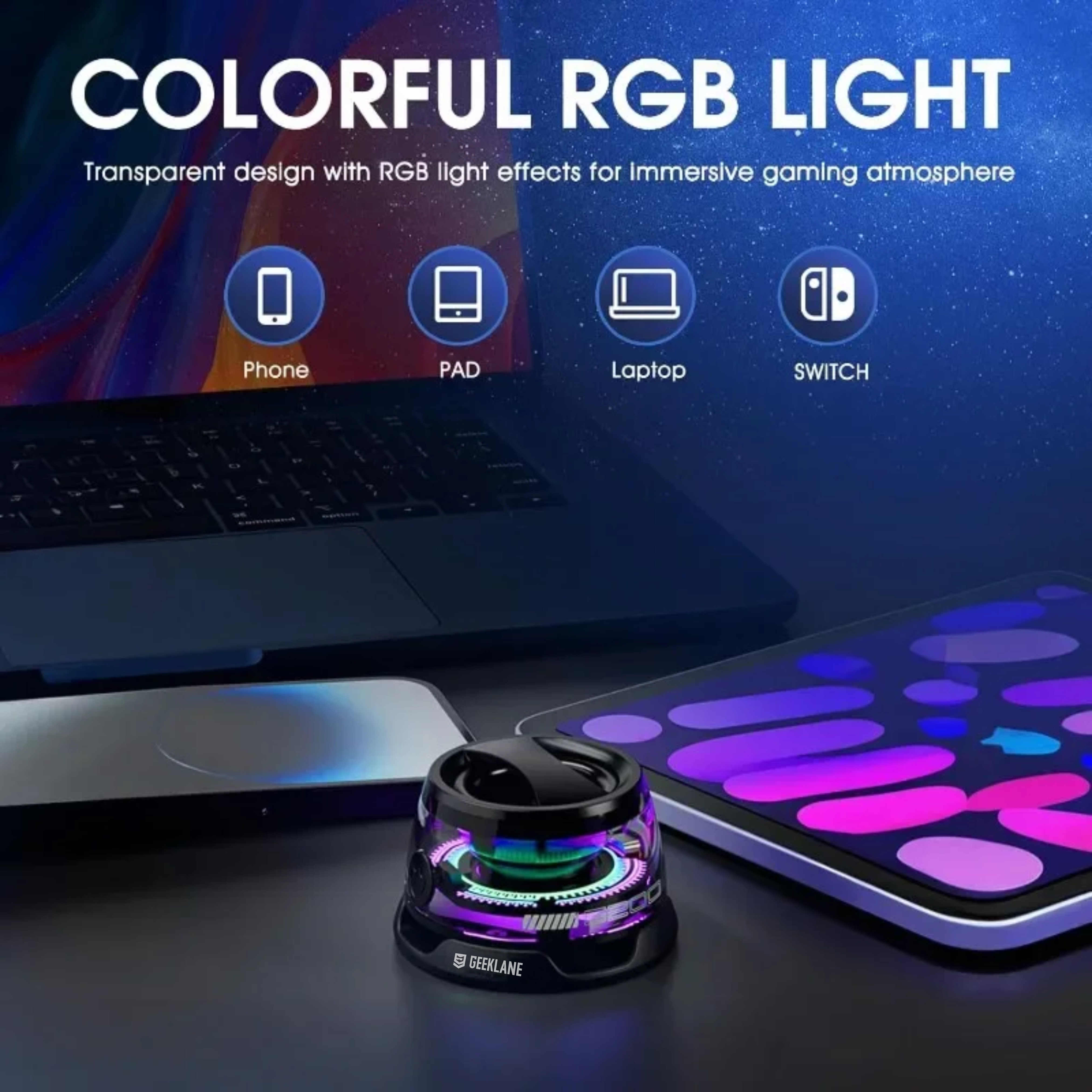 Voxa: Bluetooth Speaker with Magsafe Magnetic Mount, RGB Lights & Clear Transparent Design, Works as Phone Stand for Travel, Adventure & Gamers