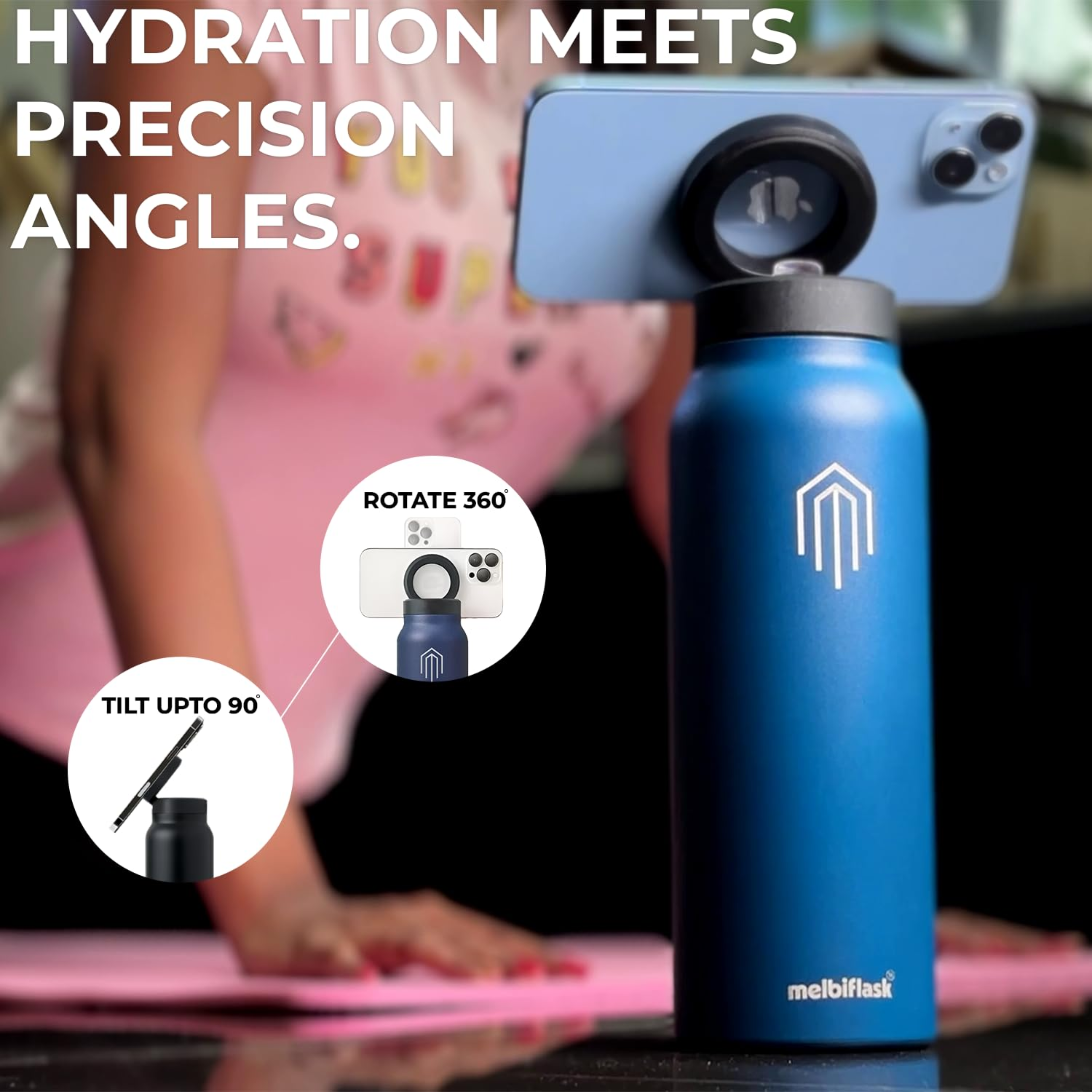 Hydra: Magnetic Smart Water Bottle with Phone Holder & Leakproof Design, Insulated Stainless Steel Bottle for Gym, Travel & Daily Hydration (800ml)