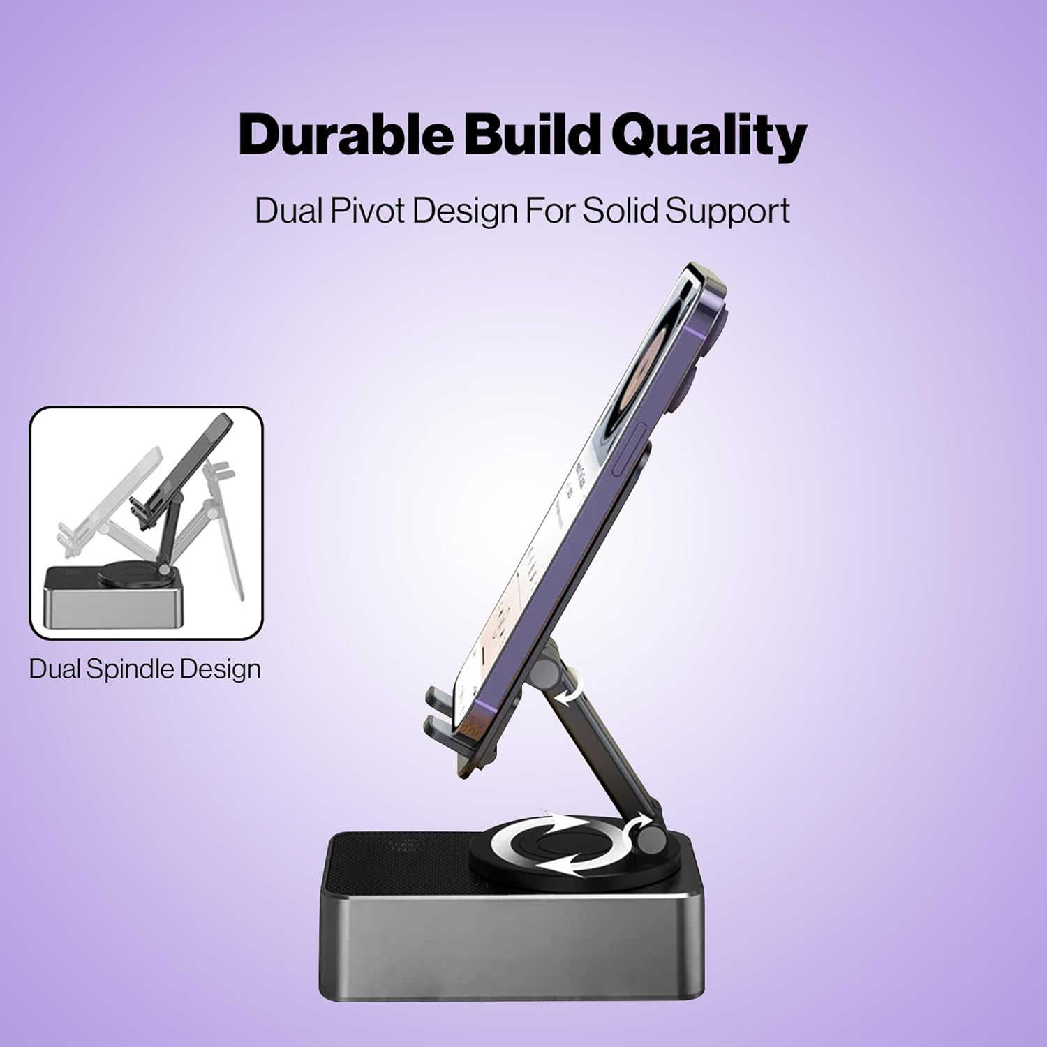 Luvo: 3-in-1 Foldable Phone Stand with Bluetooth Speaker & 360° Rotation, Portable Desk Holder with Wireless Audio, Hands-Free Viewing & Compact Travel-Friendly Designea