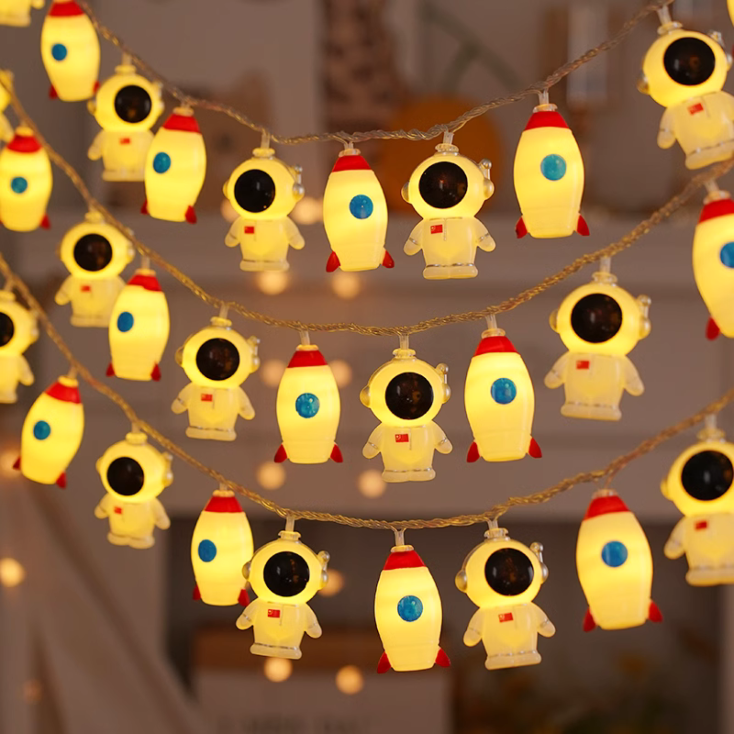 SpaceMan: USB-Powered Astronaut & Rocket String Fairy Lights with 20 LEDs for Kids’ Room, Party & Festive Décor