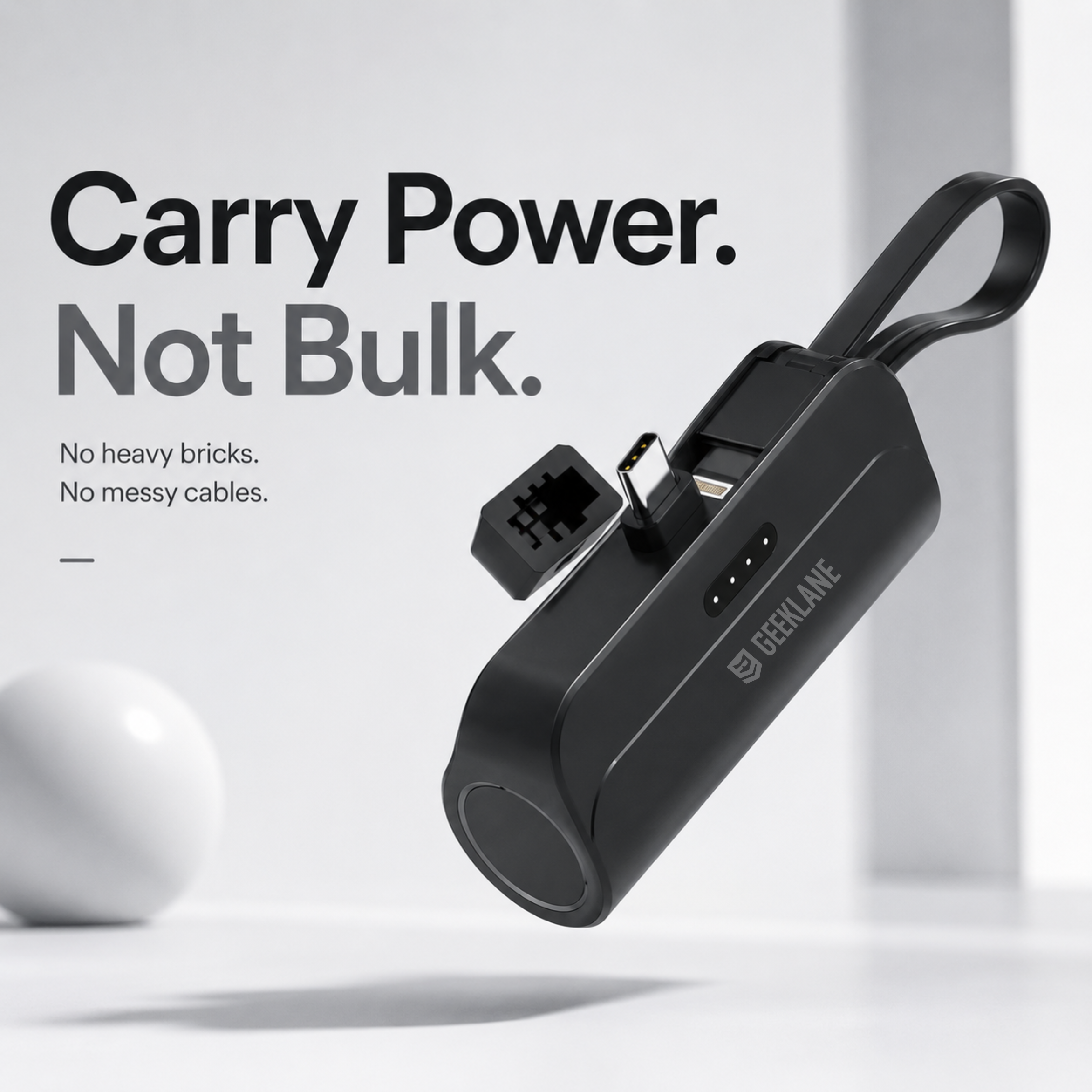Pocky: Mini 5000 mAh Pocket Power Bank with Built-In Cable for Android, iPhone & Devices (Assorted)