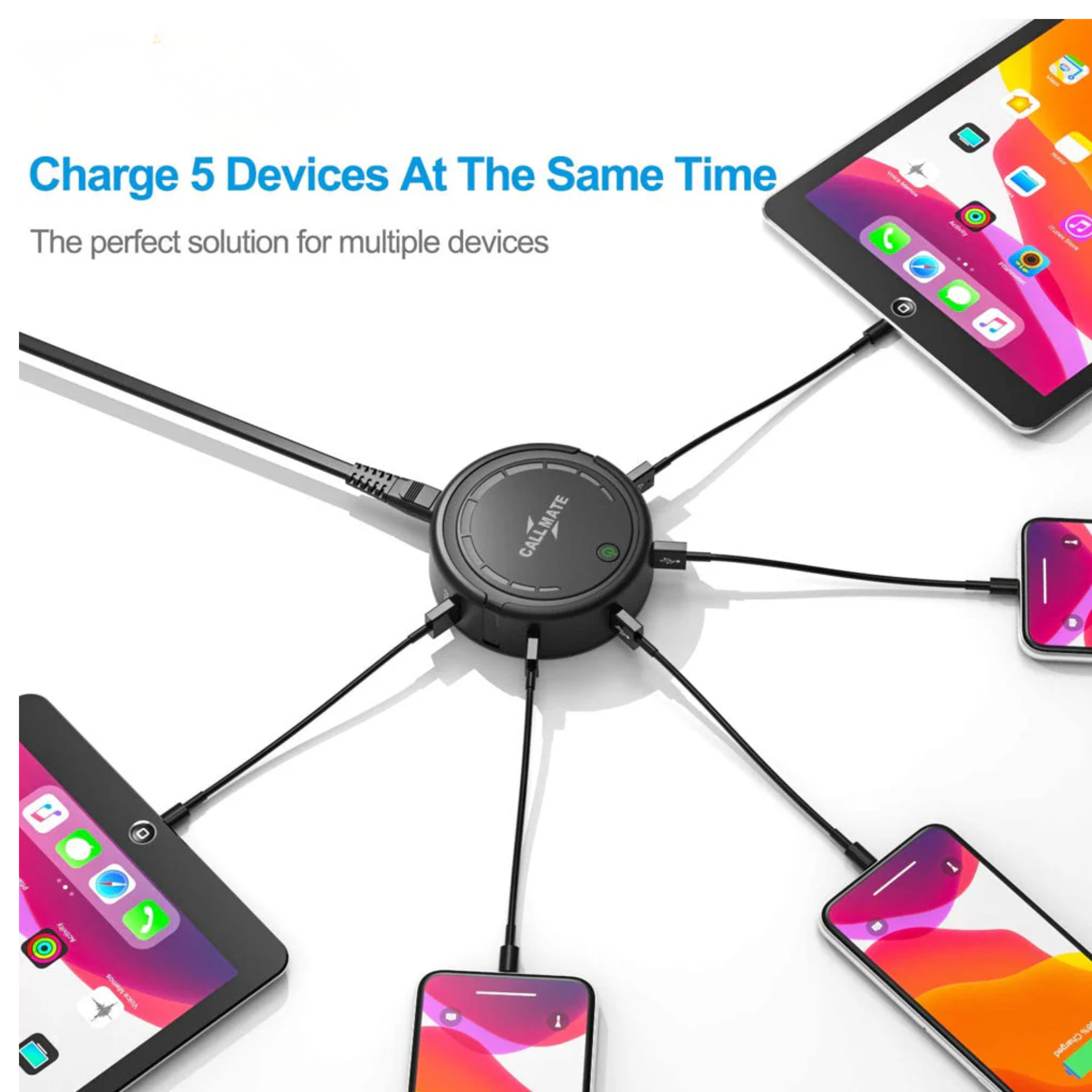 Hubio: Wireless QC 3.0 Multi-Device Charging Station with 5 USB Ports & Built-In Charging Pad