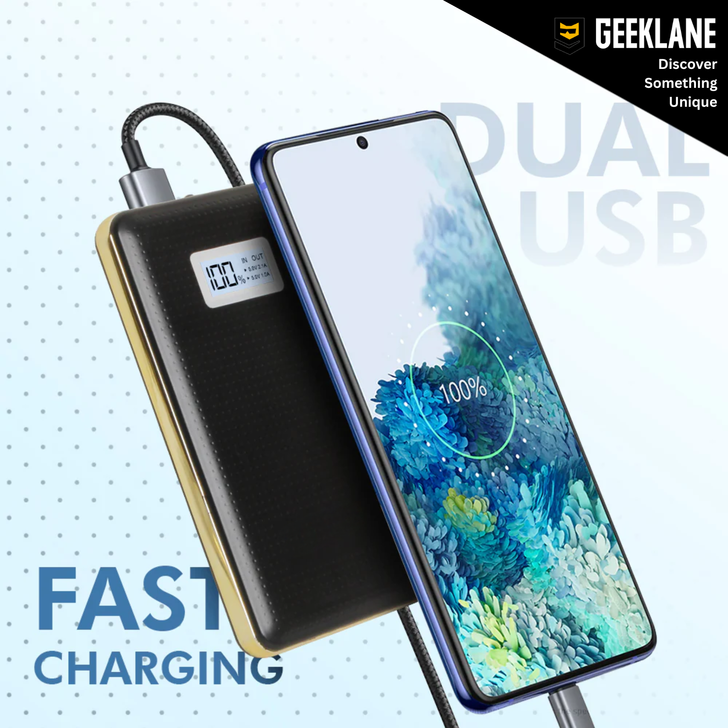 PowerGo: 8000mAh Portable Power Bank with 15W Fast Charging, Digital Display & Dual USB Output for Phones, Earbuds & Travel Use