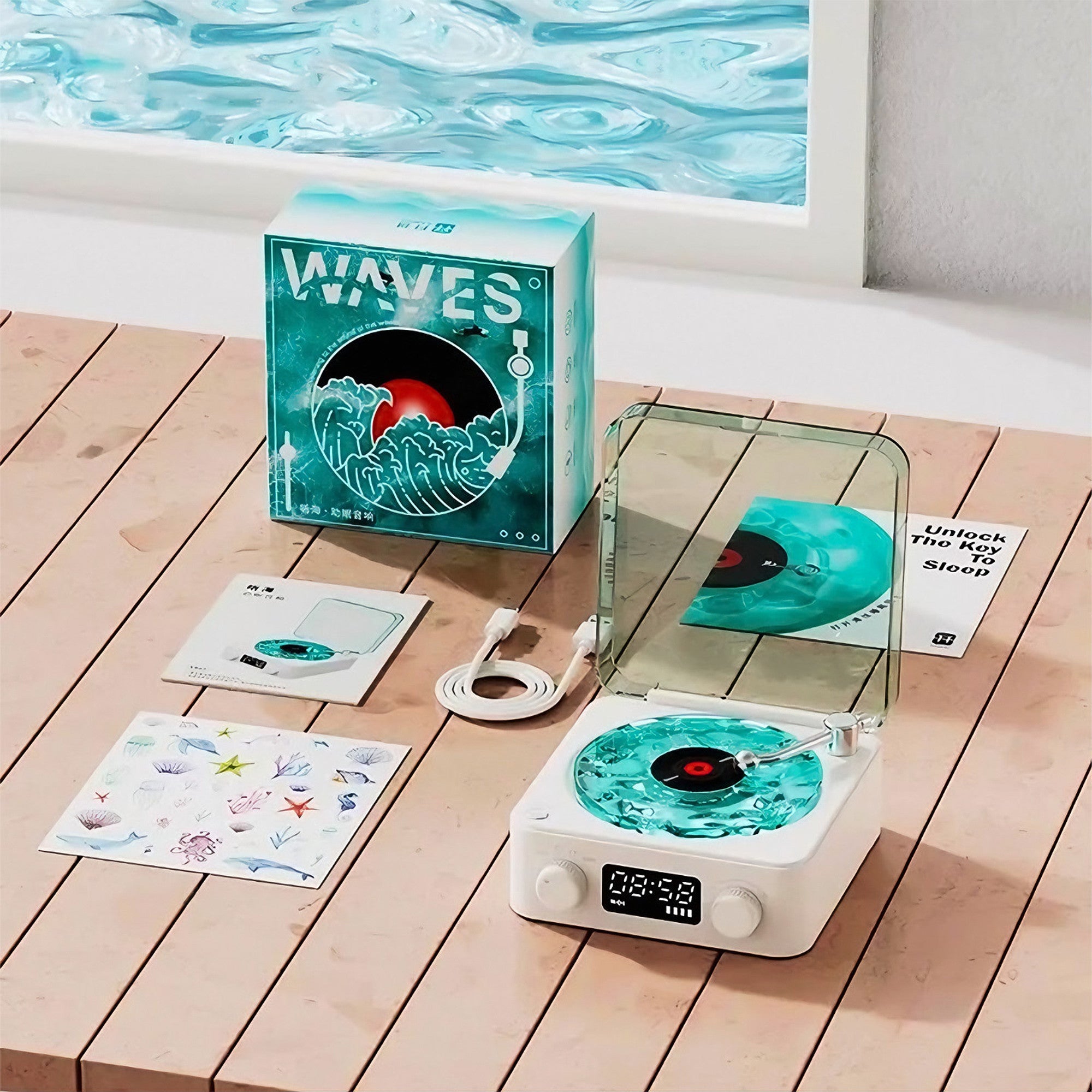 Groovix: Retro-Style Vinyl Bluetooth Speaker with Ambient Light & Digital Clock, Waves-Inspired Wireless Audio for Bedroom, Office & Party Décor