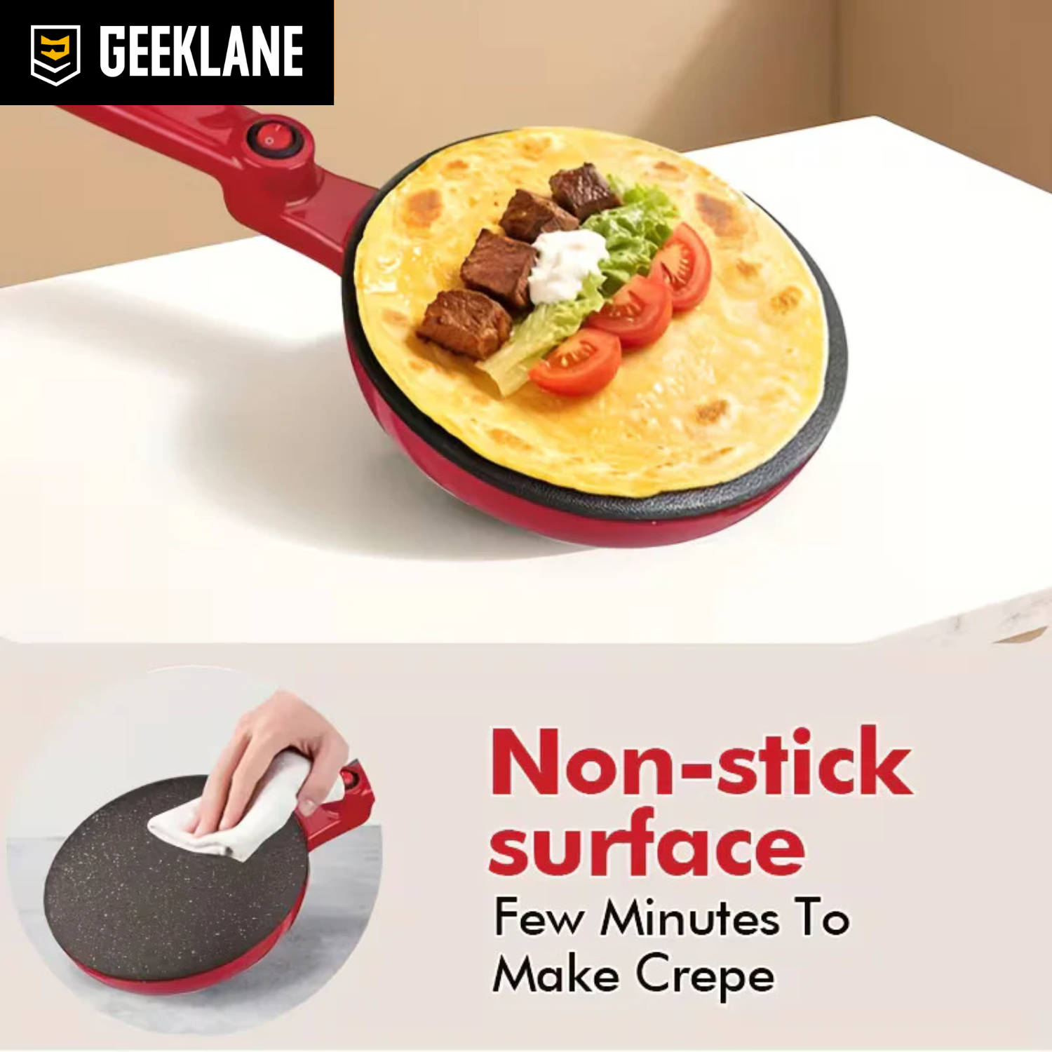 Crevio: Instant Electric Crepe Maker with Non-Stick Heating Plate, Portable 8-Inch Griddle for Pancakes, Chapati, Tortilla & Breakfast Cooking
