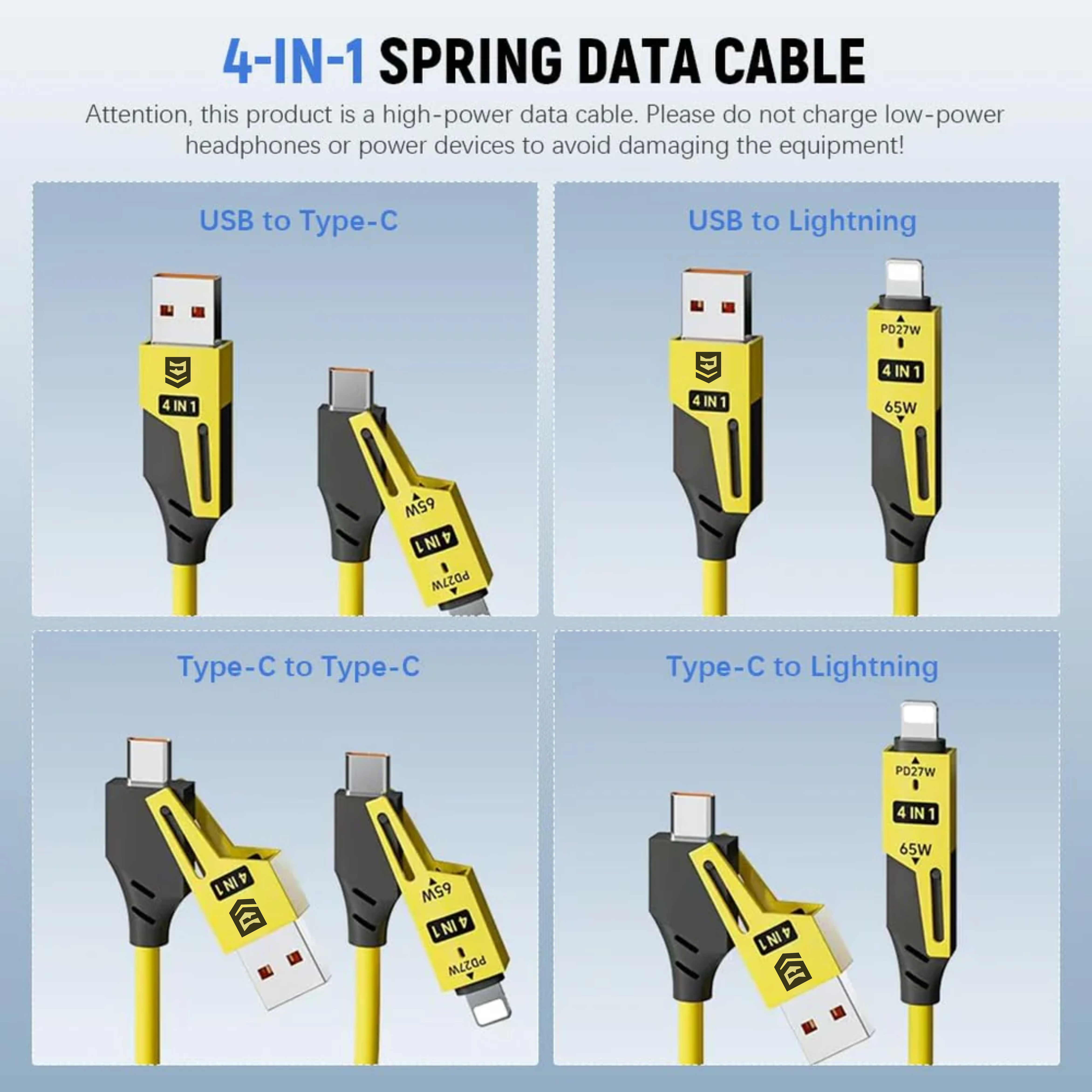 Coolio: 4-in-1 Coiled Charging Cable with USB-A, Type-C & Lightning Connectors – Space Saving Design for Travel, Car & Desk Setups