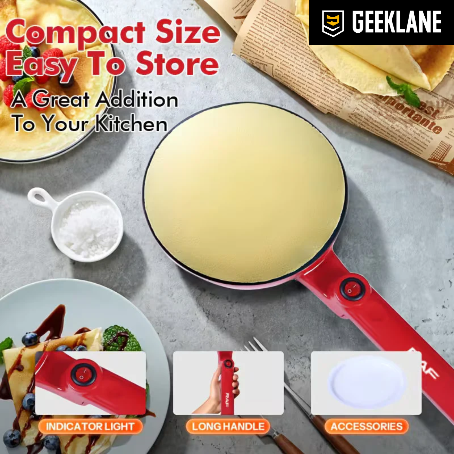 Torti: Instant Electric Crepe Maker with Non-Stick Heating Plate, Portable 8-Inch Griddle for Pancakes, Chapati, Tortilla & Breakfast Cooking
