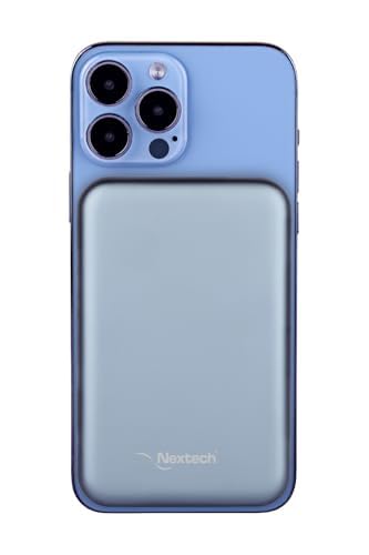 Nextech MagNxt | 10,000mAh Wireless Rapid Charge | Type-C PD | 22.5W Output | Compact, Sleek | 15W Magnetic Charging | LED Indicator | Compatible with iPhone 12 & Qi Devices | Metallic Blue