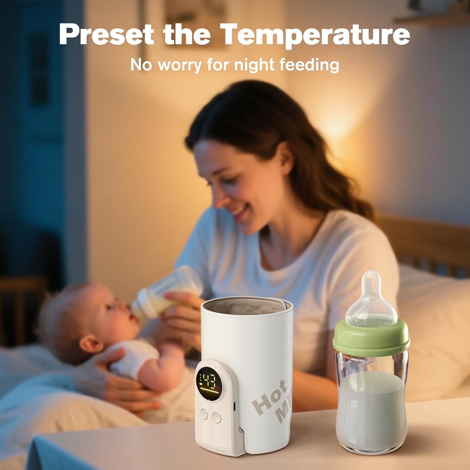 Warmie: Portable Baby Bottle Warmer with Adjustable Temperature Control, USB Rechargeable Milk Warmer with Built-In Temperature Sensor for Travel & Night Feeds
