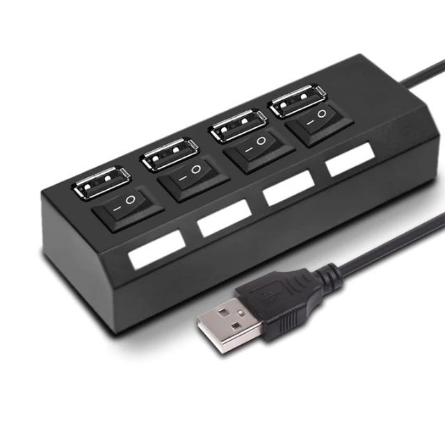 QuickHub: 4-Port USB 2.0 Hub with Power Switches, LED Indicators, 480 Mbps Transfer Speed & Fuse Protection