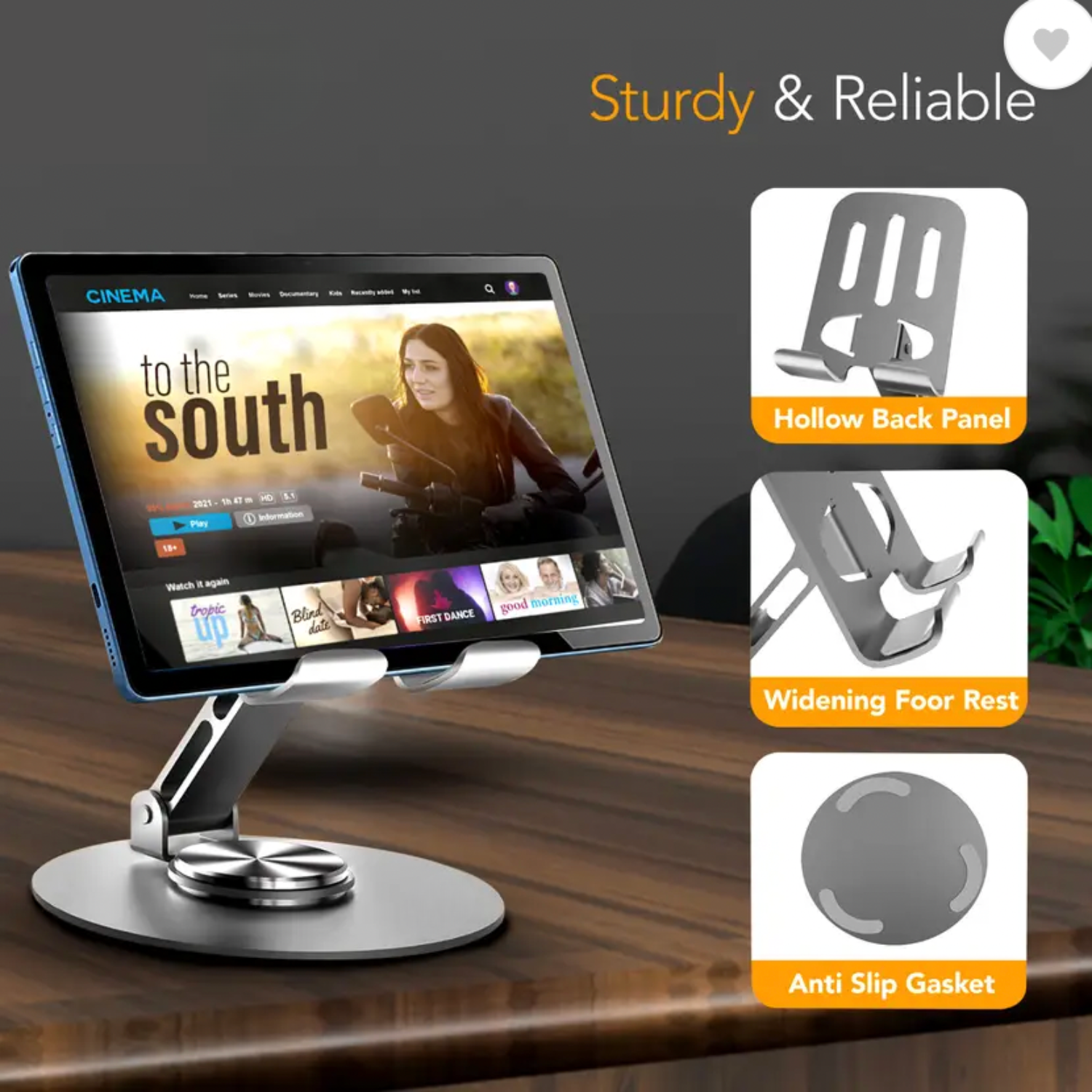 Rotaty: Adjustable Universal Mobile & Tablet Stand, 360° Rotating, Foldable Phone Holder with Stable Metal Base, Anti-Slip Pad & Height Adjustment for Desk & Tabletop Use