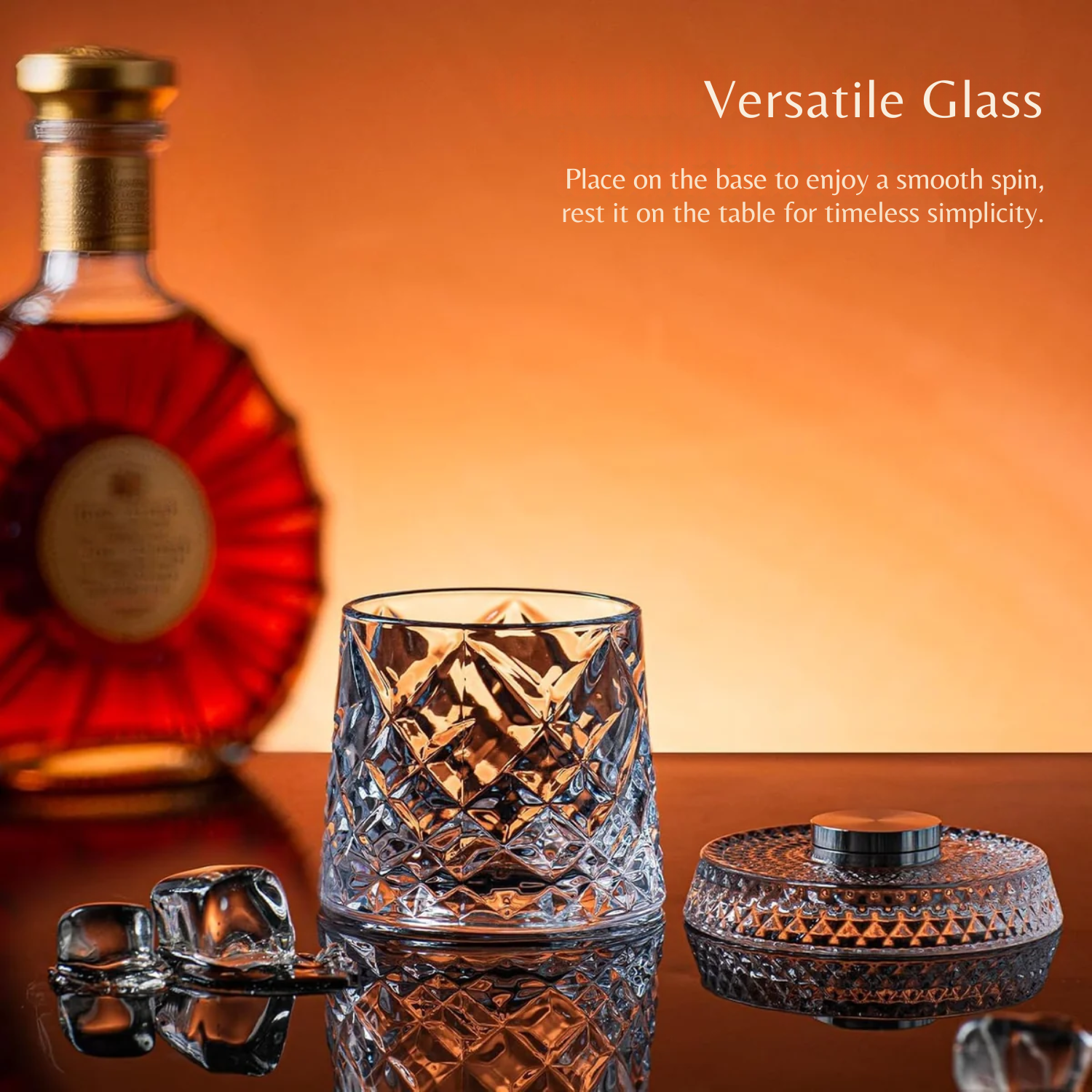 Glitzo: 300ml Revolving  Glass with Hexa-Cut Crystal Look, 360° Spinning Tumbler & LED Light Base Glass