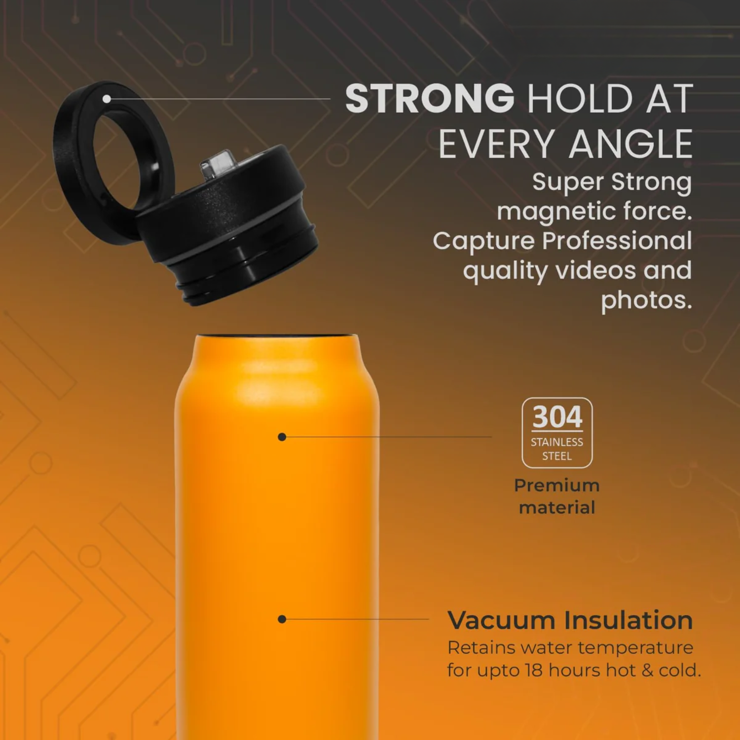 Hydra: Magnetic Smart Water Bottle with Phone Holder & Leakproof Design, Insulated Stainless Steel Bottle for Gym, Travel & Daily Hydration (800ml)